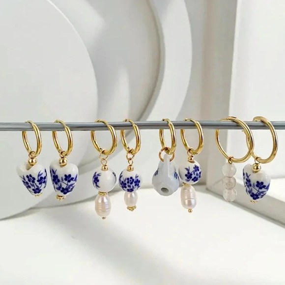 Anthropologie Porcelain Portofino Stainless Steel Pearl Earrings - Picture 10 of 10